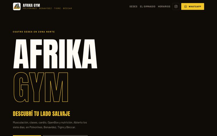 La portada del sitio de Afrika Gym