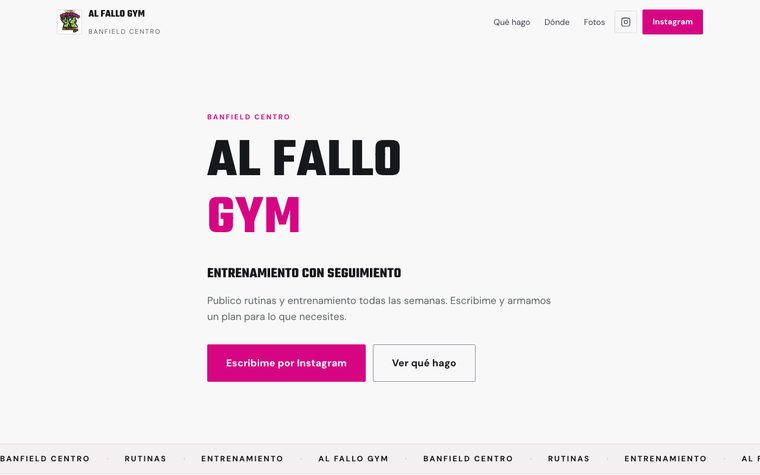 La portada del sitio de Al Fallo Gym