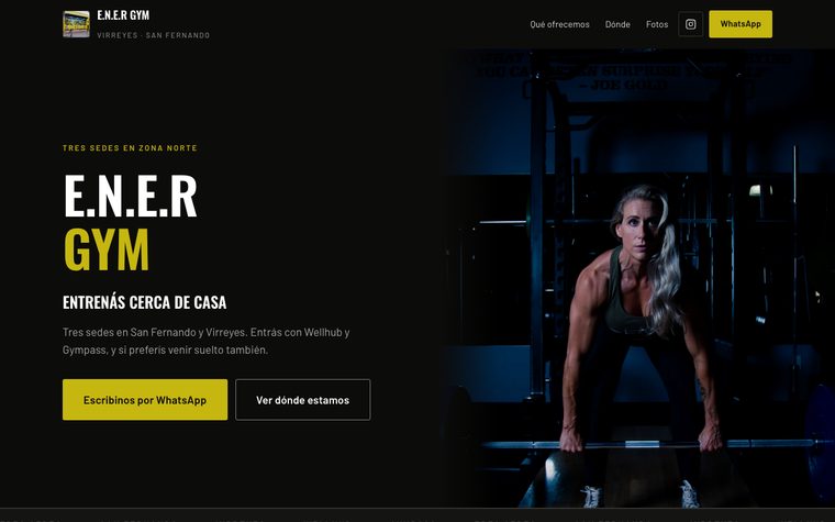 La portada del sitio de E.N.E.R Gym
