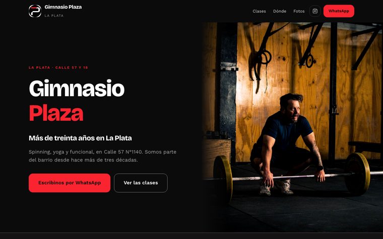 La portada del sitio de Gimnasio Plaza