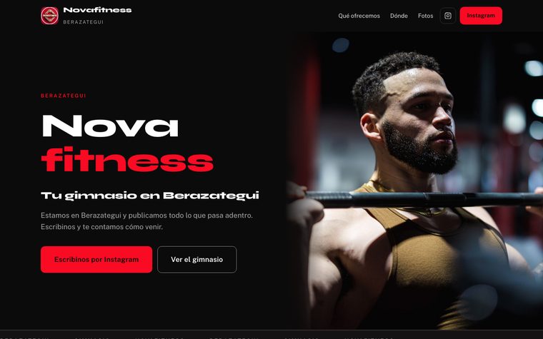 La portada del sitio de Novafitness