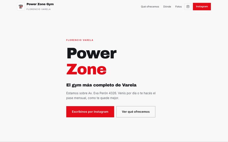 La portada del sitio de Power Zone Gym