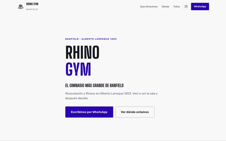 La portada del sitio de Rhino Gym