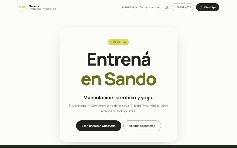 La portada del sitio de Sando Gimnasio