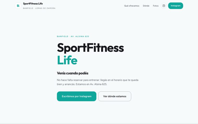 La portada del sitio de SportFitness Life