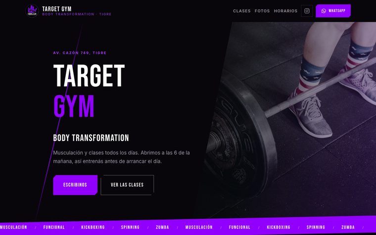 La portada del sitio de Target Gym