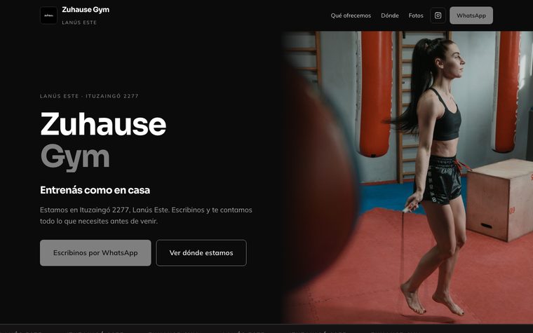 La portada del sitio de Zuhause Gym